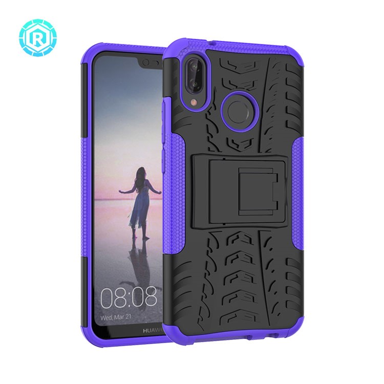 Anti-slip PC + TPU Hybrid Kickstand Cell Phone Case for Huawei P20 Lite / Nova 3e - Purple-2