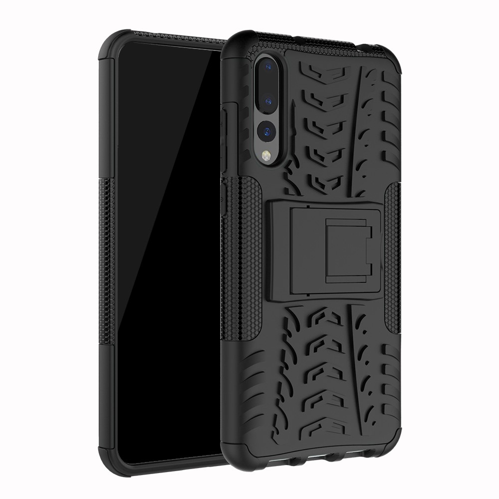 Para Huawei P20 Pro Anti-slip PC + TPU Hybrid Case Con Kickstand - Negro