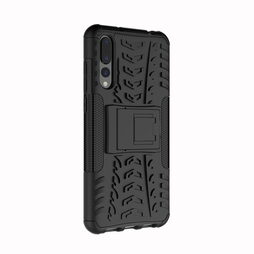 Para Huawei P20 Pro Anti-slip PC + TPU Hybrid Case With Kickstand - Preto