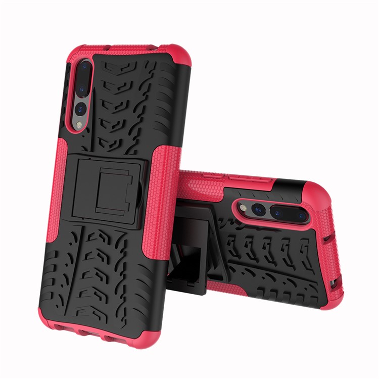 For Huawei P20 Pro Anti-slip PC + TPU Hybrid Mobile Casing with Kickstand - Rose-1