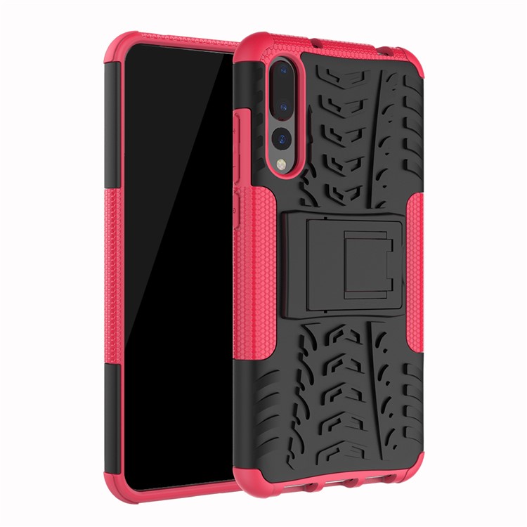 For Huawei P20 Pro Anti-slip PC + TPU Hybrid Mobile Casing with Kickstand - Rose-2