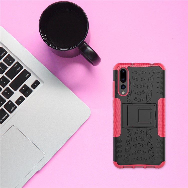 For Huawei P20 Pro Anti-slip PC + TPU Hybrid Mobile Casing with Kickstand - Rose-3