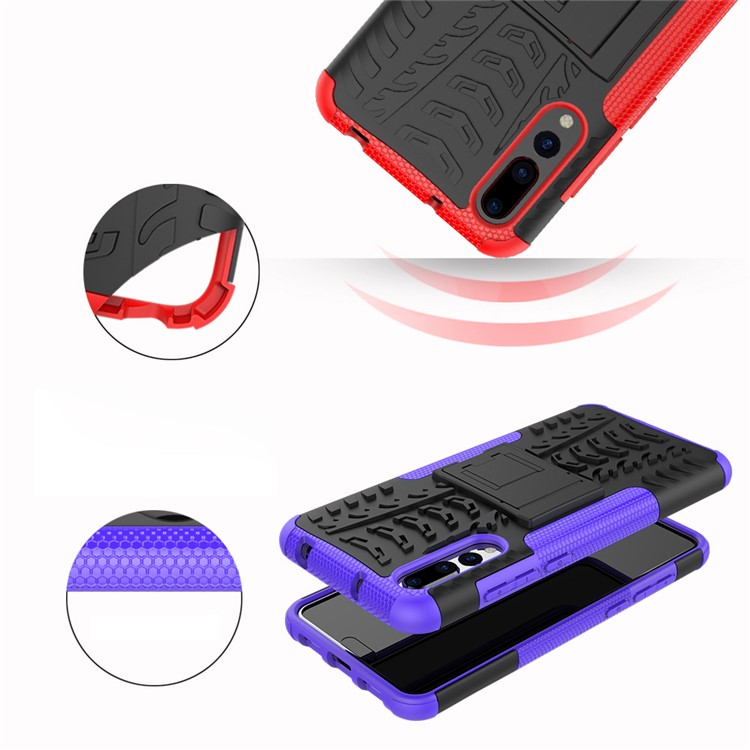 For Huawei P20 Pro Anti-slip PC + TPU Hybrid Phone Accessory Case with Kickstand - Purple-4
