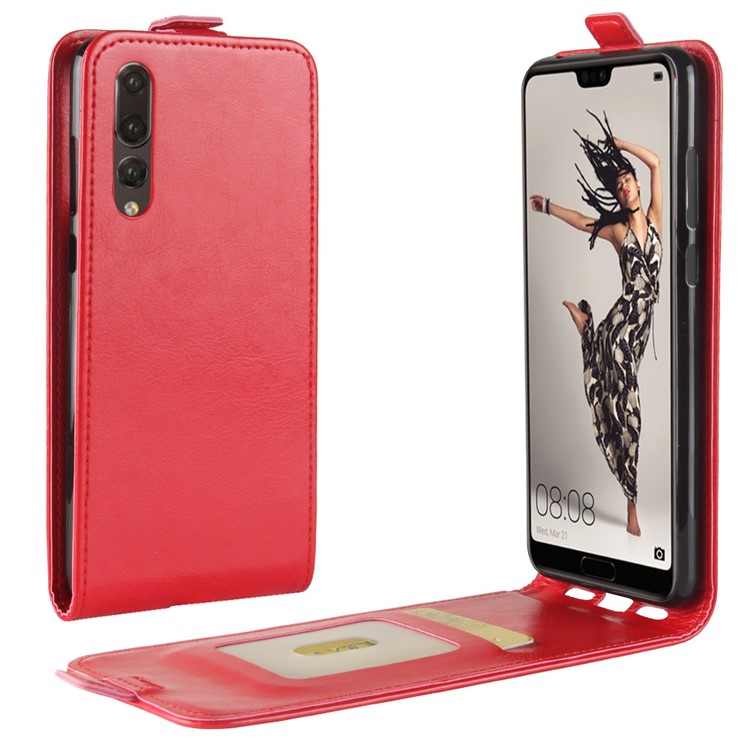 Crazy Horse Grain Vertical Flip Leather Phone Case for Huawei P20 Pro - Red-1