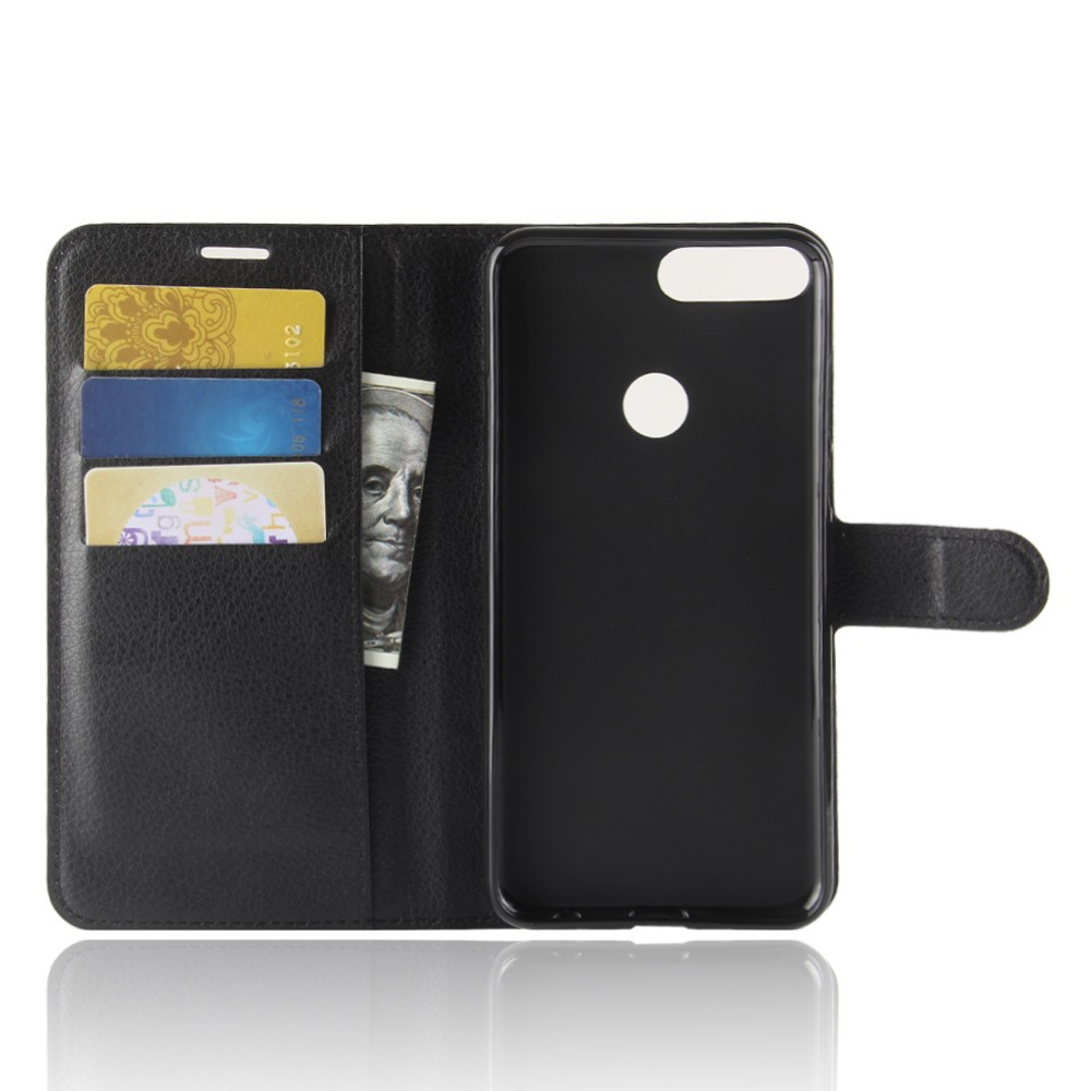 Litchi Skin Wallet Leather Stand Case for Huawei Y7 Prime (2018) / Honor 7C / Enjoy 8 - Black-3