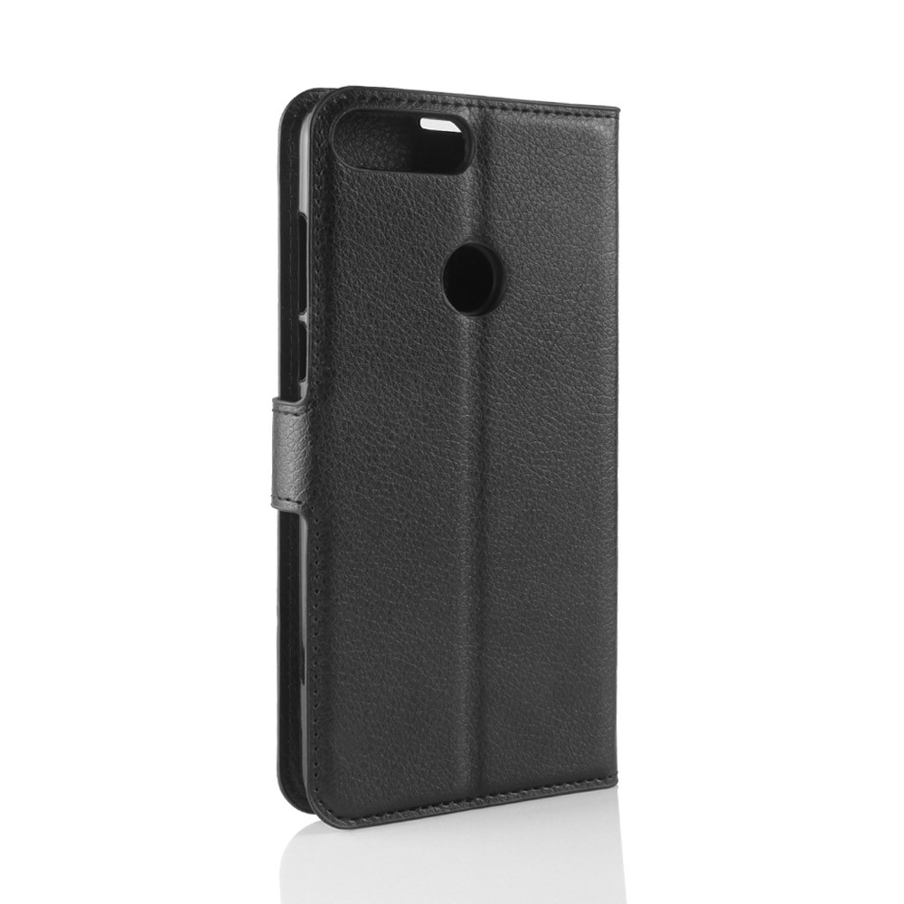 Litchi Skin Wallet Leather Stand Case Para Huawei Y7 Prime (2018) / Honra 7c / Desfrute de 8 - Preto-6