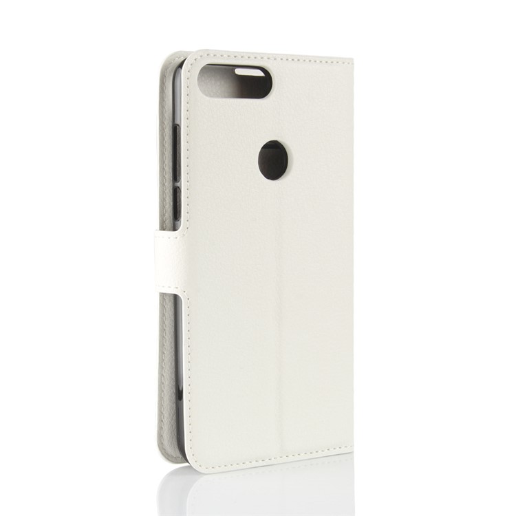 Litchi Skin Wallet Leather Stand Cover for Huawei Y7 Prime (2018) / Honor 7C / Enjoy 8 - White-6