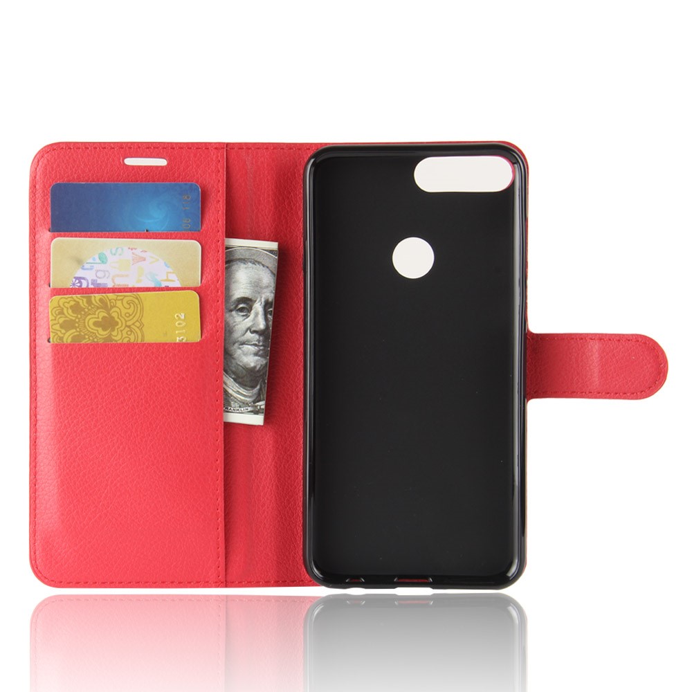 Litchi Skin Wallet Leather Magnetic Case for Huawei Y7 Prime (2018) / Honor 7C / Enjoy 8 - Red-3