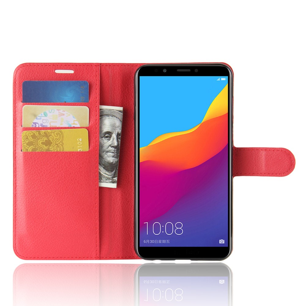 Litchi Skin Wallet Leather Magnetic Case for Huawei Y7 Prime (2018) / Honor 7C / Enjoy 8 - Red-4