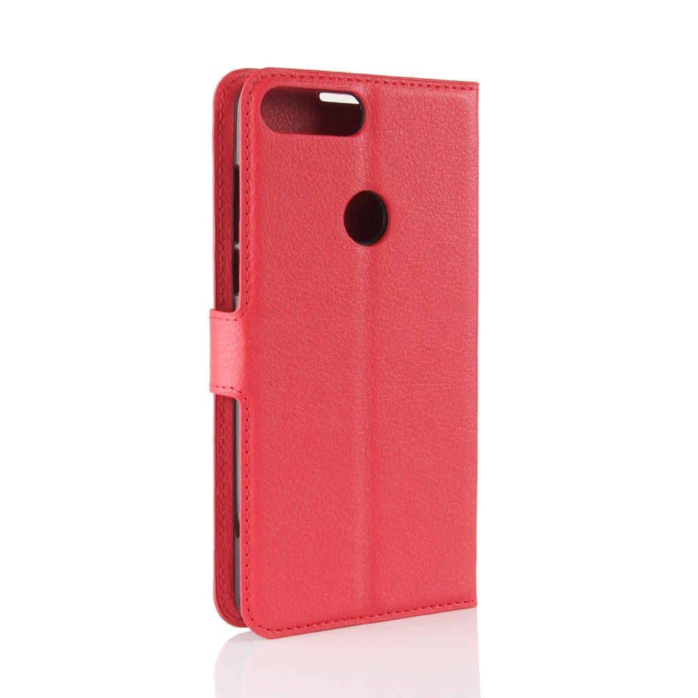 Litchi Skin Wallet Leather Magnetic Case for Huawei Y7 Prime (2018) / Honor 7C / Enjoy 8 - Red-6