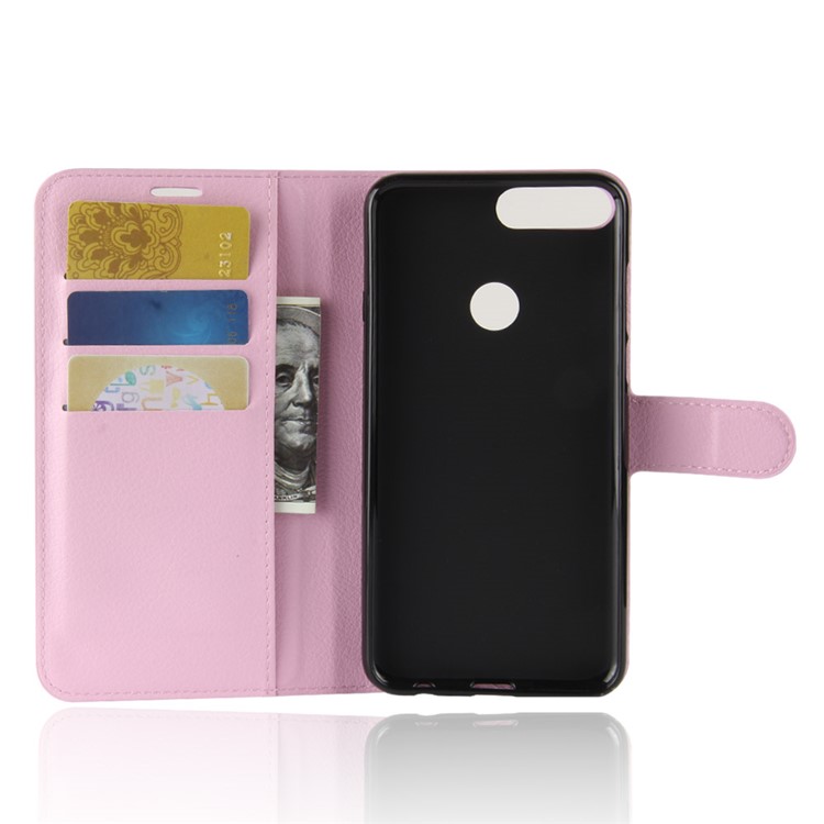 Litchi Skin Magnetic Leather Stand Case for Huawei Y7 Prime (2018) / Honor 7C / Enjoy 8 - Pink-3