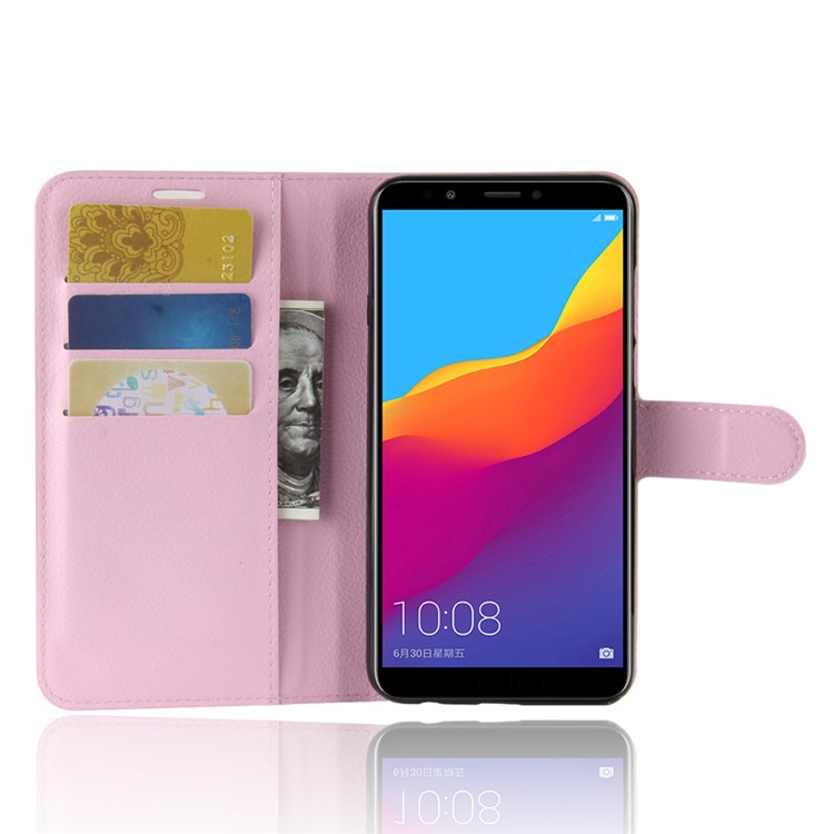 Litchi Skin Magnetic Leather Stand Case for Huawei Y7 Prime (2018) / Honor 7C / Enjoy 8 - Pink-4