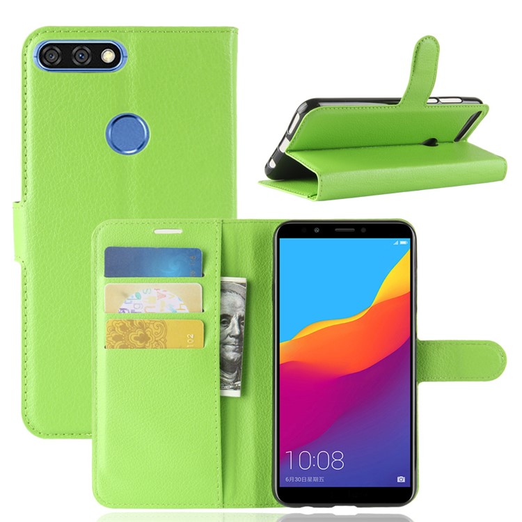 Litchi Skin Magnetic Leather Stand Cover for Huawei Y7 Prime (2018) / Honor 7C / Enjoy 8 - Green-1