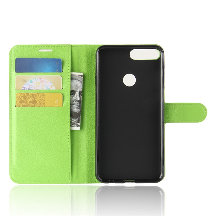 Litchi Skin Magnetic Leather Stand Cover for Huawei Y7 Prime (2018) / Honor 7C / Enjoy 8 - Green-3