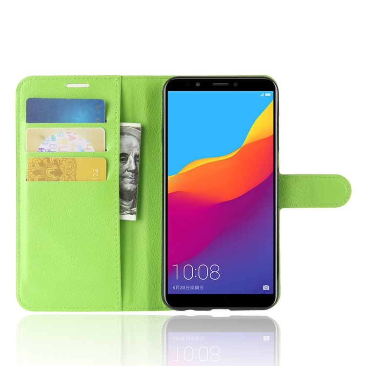 Litchi Skin Magnetic Leather Stand Cover for Huawei Y7 Prime (2018) / Honor 7C / Enjoy 8 - Green-4