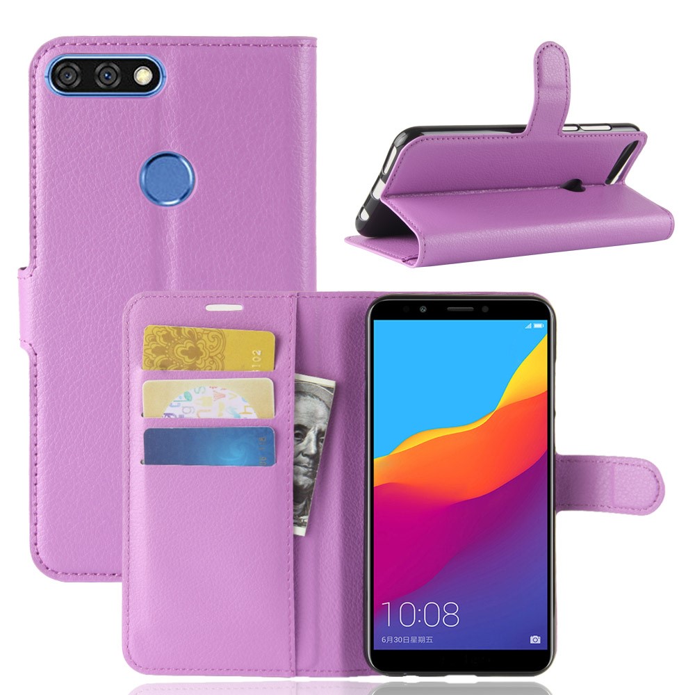 Litchi Skin Leather Stand Case with Card Slots for Huawei Honor 7C / Enjoy 8 /Y7 Prime (2018) - Purple-1