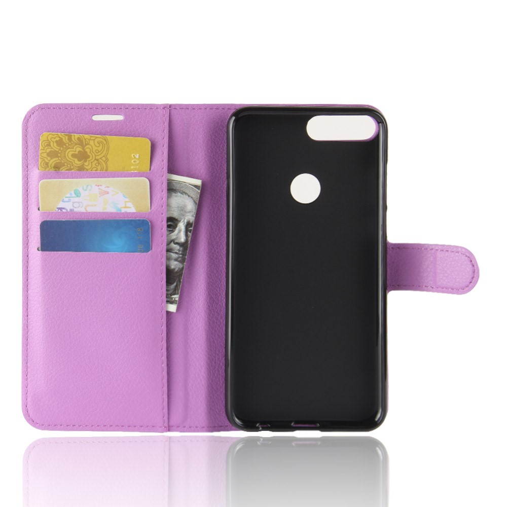Litchi Skin Leather Stand Case with Card Slots for Huawei Honor 7C / Enjoy 8 /Y7 Prime (2018) - Purple-3