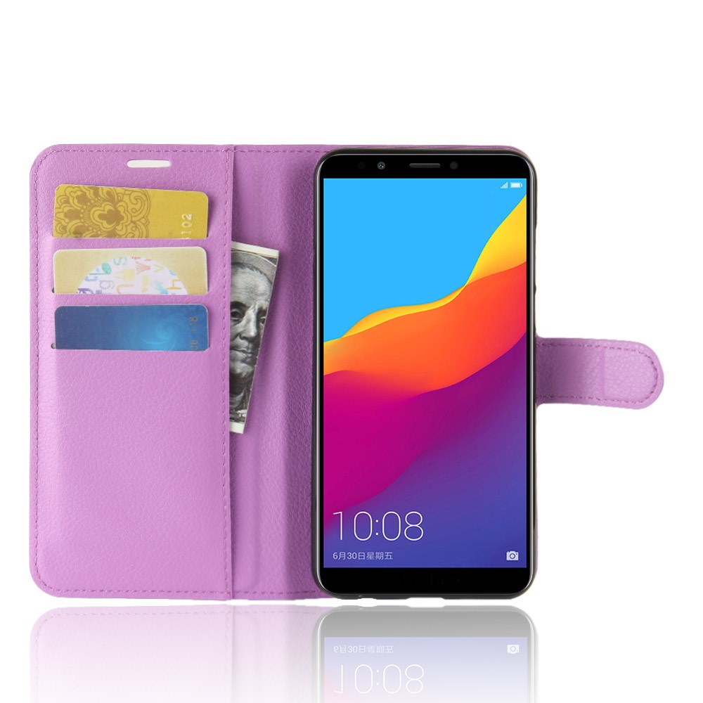 Litchi Skin Leather Stand Case with Card Slots for Huawei Honor 7C / Enjoy 8 /Y7 Prime (2018) - Purple-4