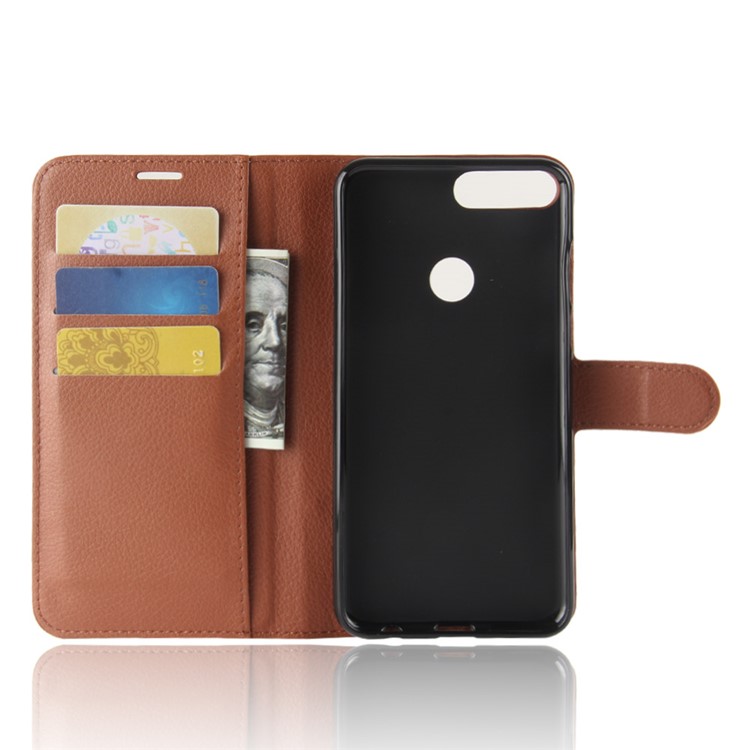 Litchi Skin Leather Stand Cover with Card Slots for Huawei Honor 7C / Enjoy 8 /Y7 Prime (2018) - Brown-3