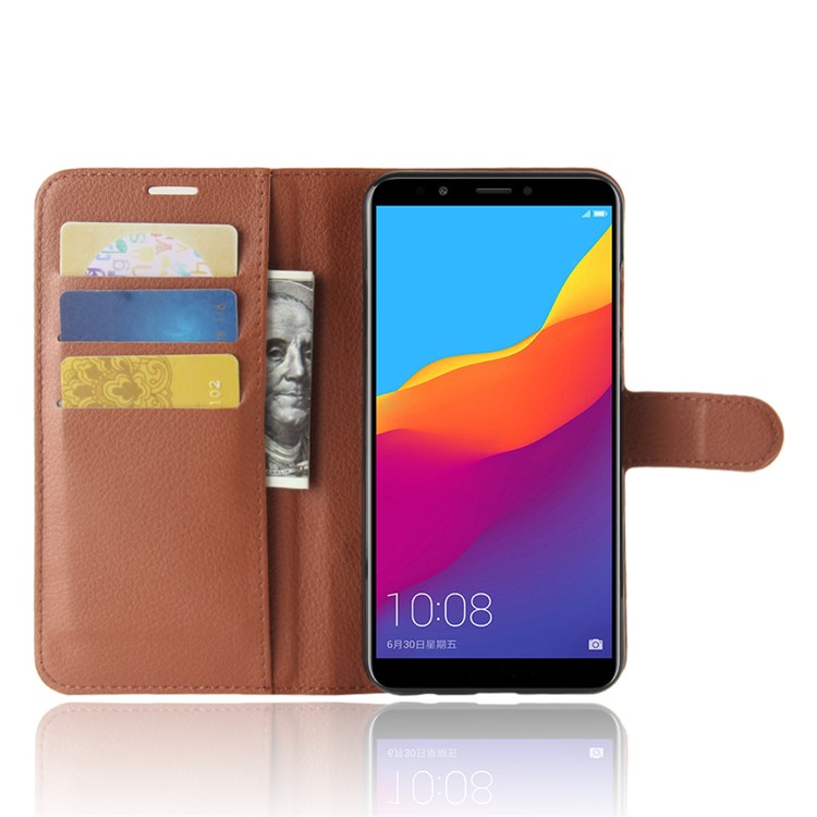 Litchi Skin Leather Stand Cover with Card Slots for Huawei Honor 7C / Enjoy 8 /Y7 Prime (2018) - Brown-4