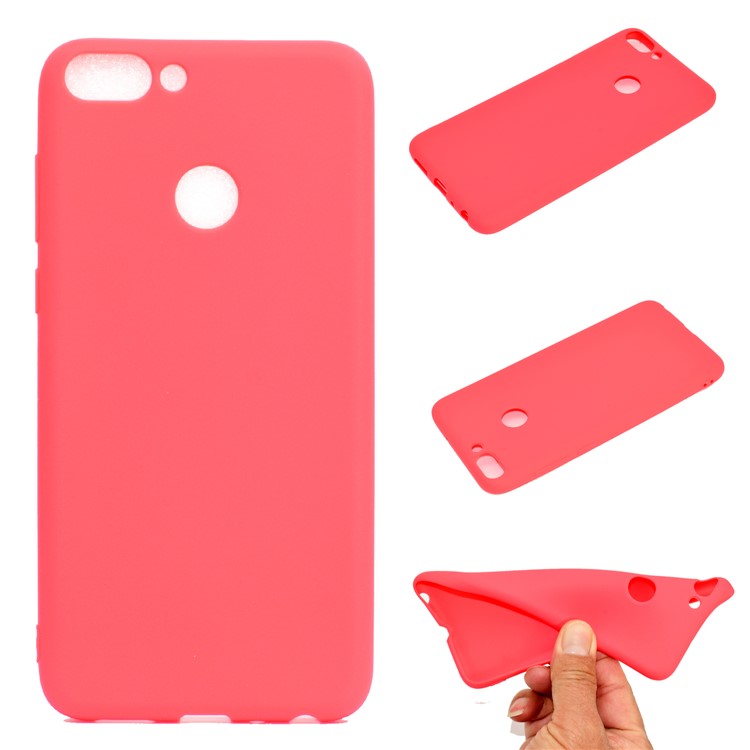 Solid Color Matte Soft TPU Shell for Huawei P Smart / Enjoy 7S - Red-1