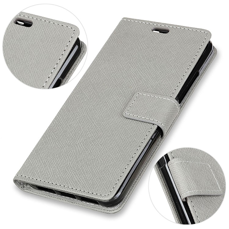 Cross Texture Wallet Leather Stand Cover for Huawei P20 Lite / Nova 3e - Grey-3