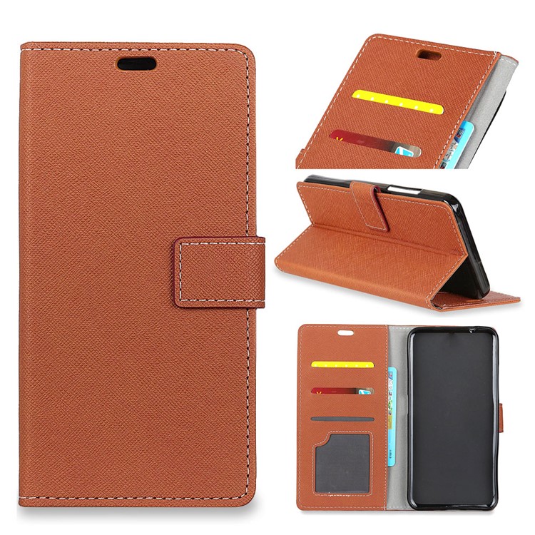 Cross Texture Wallet Leather Case Shell Cover for Huawei P20 Lite / Nova 3e - Brown-1