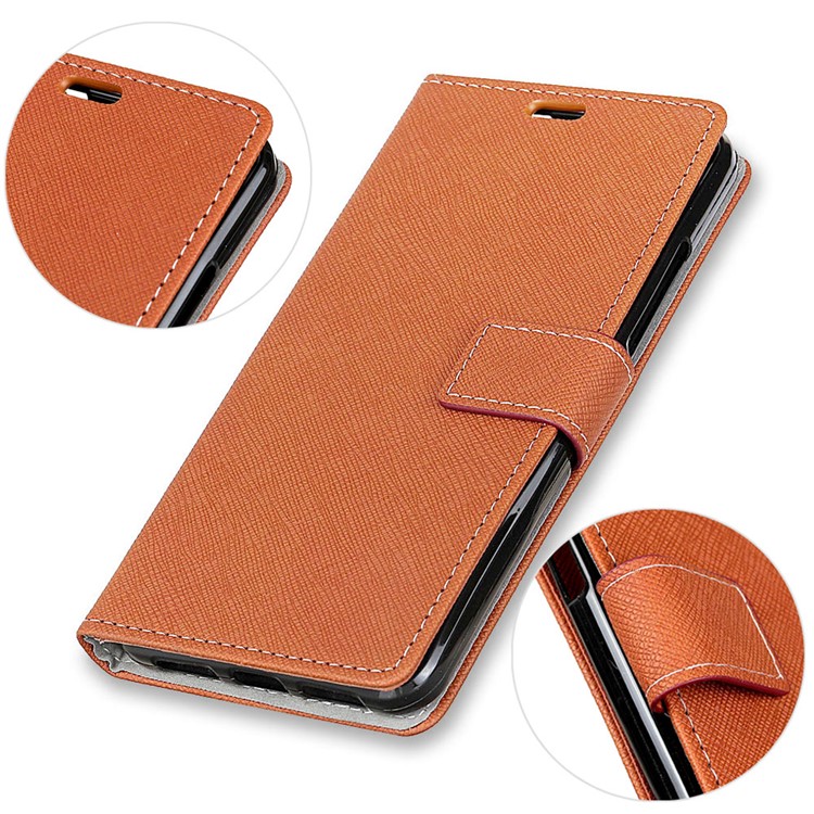 Cross Texture Wallet Leather Case Shell Cover for Huawei P20 Lite / Nova 3e - Brown-3