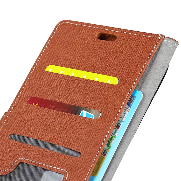 Cross Texture Wallet Leather Case Shell Cover for Huawei P20 Lite / Nova 3e - Brown-4