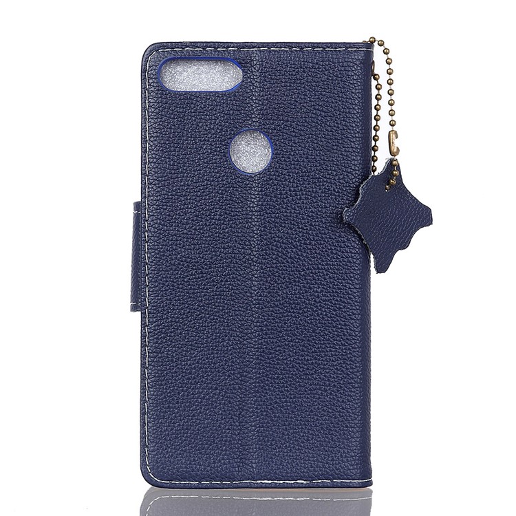 MURREN Litchi Skin Genuine Leather Wallet Cover for Huawei Y9 (2018) / Enjoy 8 Plus - Blue-3