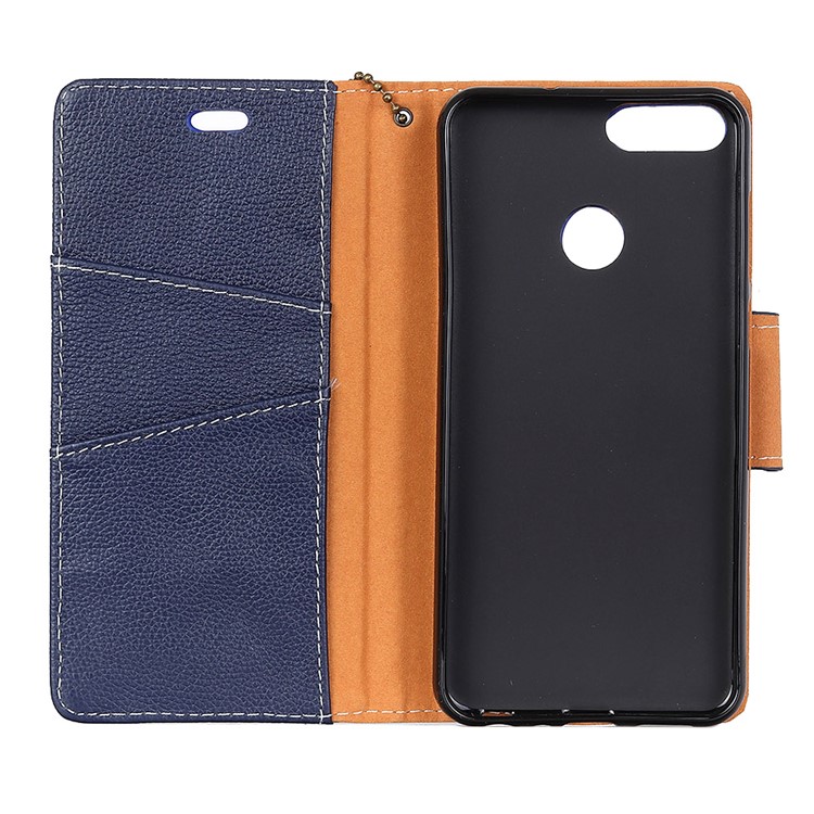 MURREN Litchi Skin Genuine Leather Wallet Cover for Huawei Y9 (2018) / Enjoy 8 Plus - Blue-5