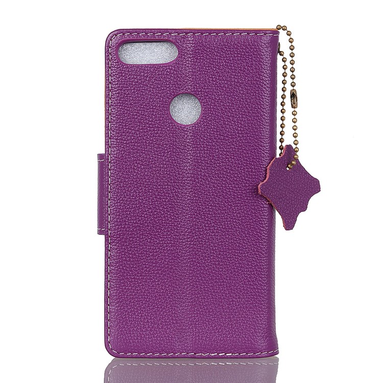 MURREN Litchi Skin Genuine Leather Card Holder Case for Huawei Y9 (2018) / Enjoy 8 Plus - Purple-3