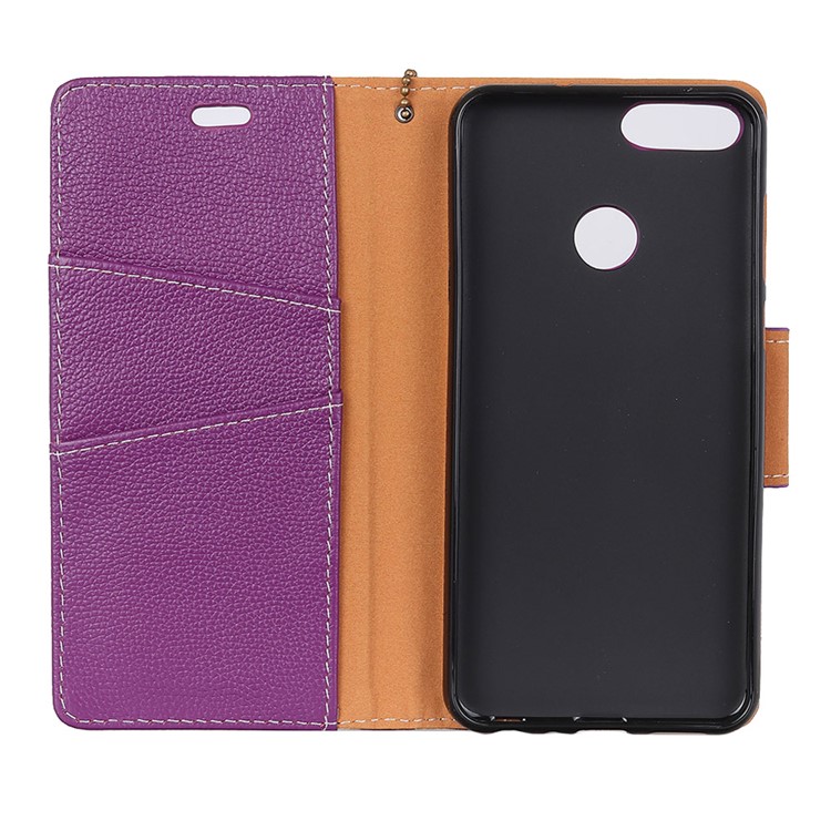 MURREN Litchi Skin Genuine Leather Card Holder Case for Huawei Y9 (2018) / Enjoy 8 Plus - Purple-5