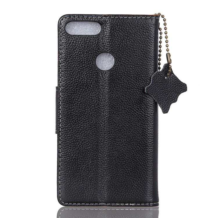 Litchi Grain Genuine Leather Wallet Stand Case for Huawei Honor 7C/Enjoy 8 /Y7 Prime (2018) - Black-4