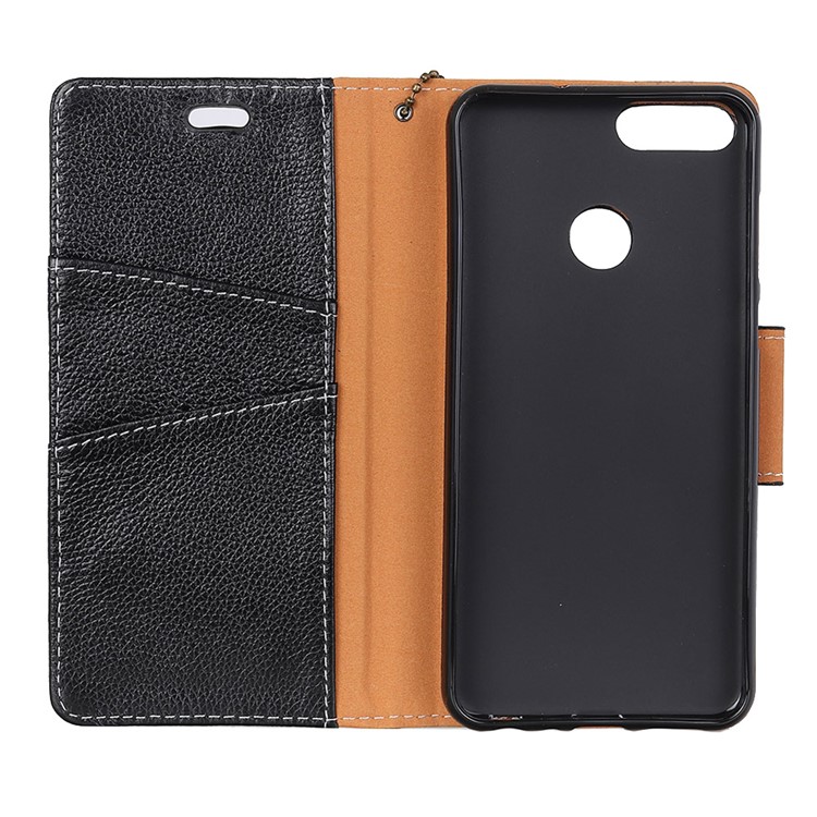 Litchi Grain Genuine Leather Wallet Stand Case for Huawei Honor 7C/Enjoy 8 /Y7 Prime (2018) - Black-5
