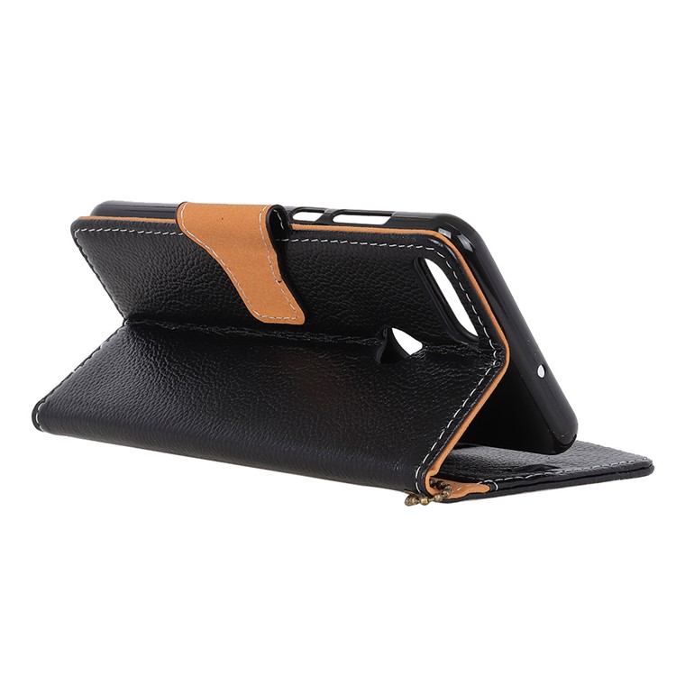 Litchi Grain Genuine Leather Wallet Stand Case for Huawei Honor 7C/Enjoy 8 /Y7 Prime (2018) - Black-6