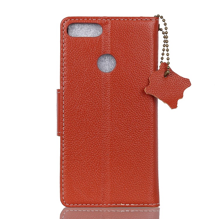 Litchi Grain Genuine Leather Wallet Stand Casing for Huawei Honor 7C/Enjoy 8 /Y7 Prime (2018) - Orange-3