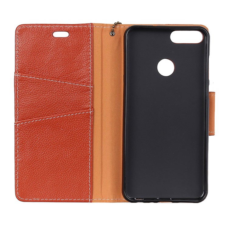 Litchi Grain Genuine Leather Wallet Stand Casing for Huawei Honor 7C/Enjoy 8 /Y7 Prime (2018) - Orange-4