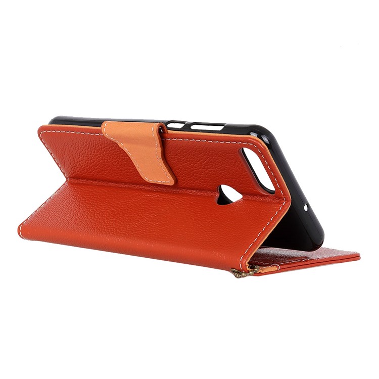 Litchi Grain Genuine Leather Wallet Stand Casing for Huawei Honor 7C/Enjoy 8 /Y7 Prime (2018) - Orange-5
