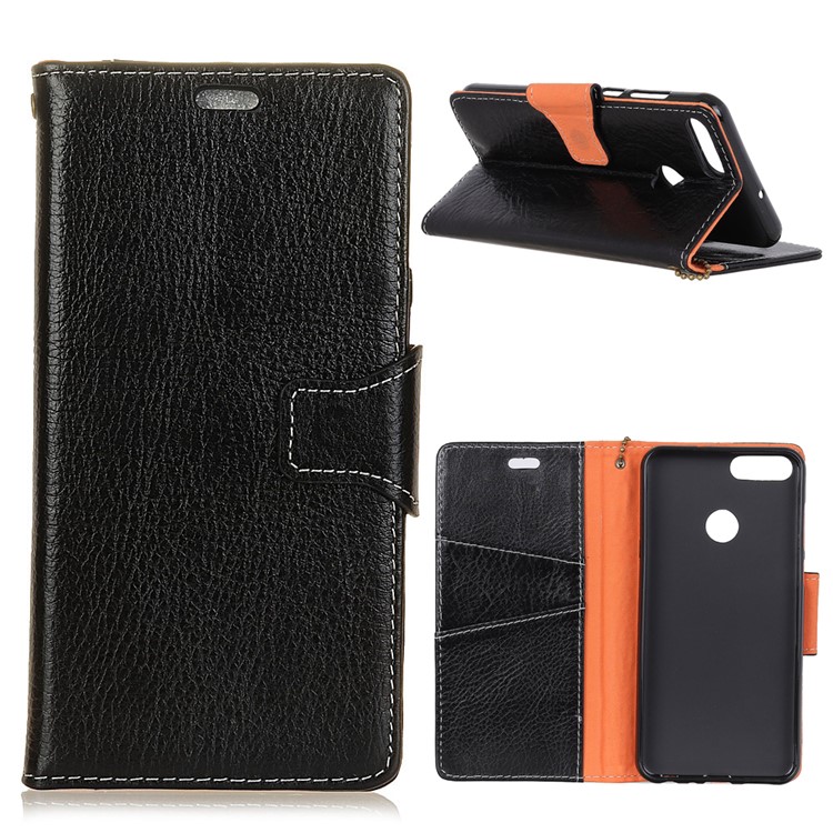 Crazy Horse Texture Genuine Leather Wallet Case for Huawei Honor 7C/Enjoy 8 /Y7 Prime (2018) - Black-1