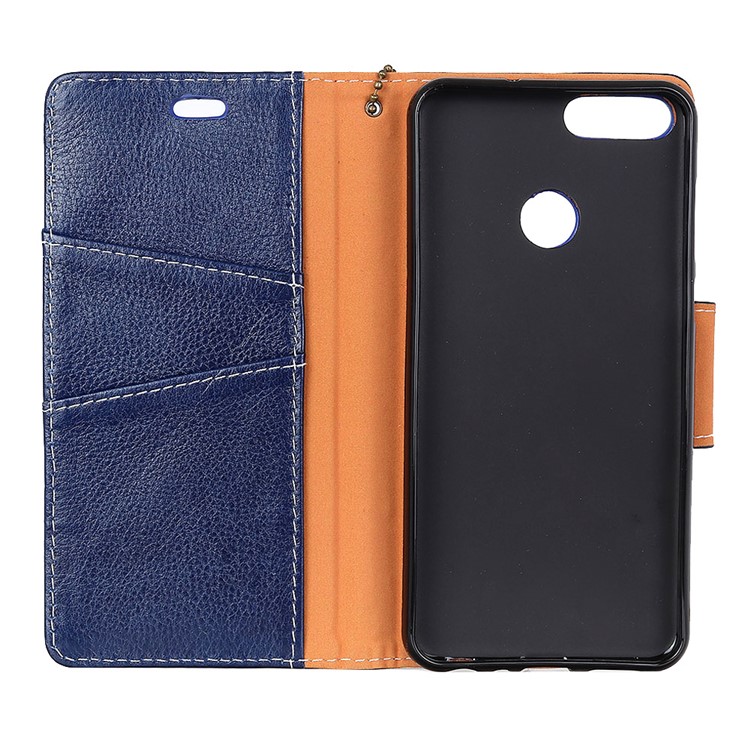 Crazy Horse Texture Genuine Leather Wallet Shell for Huawei Honor 7C/Enjoy 8 /Y7 Prime (2018) - Blue-3
