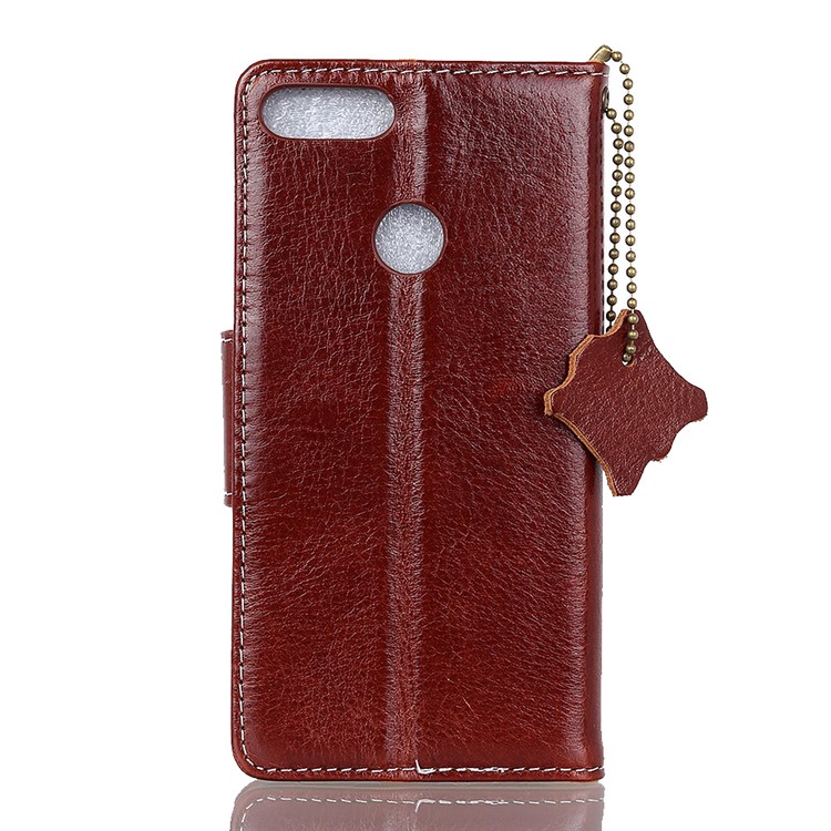 Crazy Horse Texture Genuine Leather Wallet Casing for Huawei Honor 7C/Enjoy 8 /Y7 Prime (2018) - Brown-2