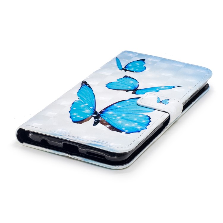 Light Spot Decor Patterned Wallet Leather Stand Cover for Huawei Honor 7X - Blue Butterflies-4