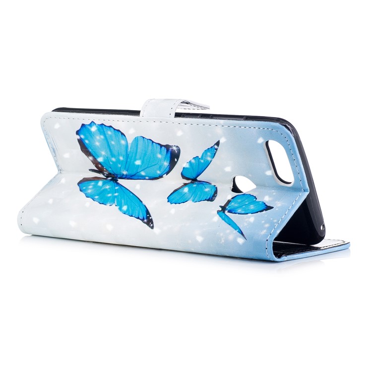 Light Spot Decor Patterned Wallet Leather Stand Cover for Huawei Honor 7X - Blue Butterflies-5