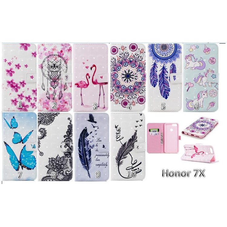 Light Spot Decor Patterned Wallet Leather Stand Cover for Huawei Honor 7X - Blue Butterflies-7