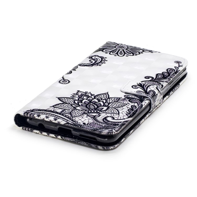 Light Spot Decor Patterned Wallet Leather Stand Shell for Huawei Honor 7X - Black Flowers-3