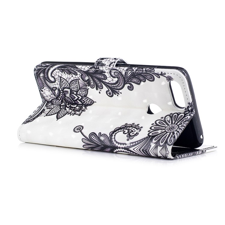 Light Spot Decor Patterned Wallet Leather Stand Shell for Huawei Honor 7X - Black Flowers-4