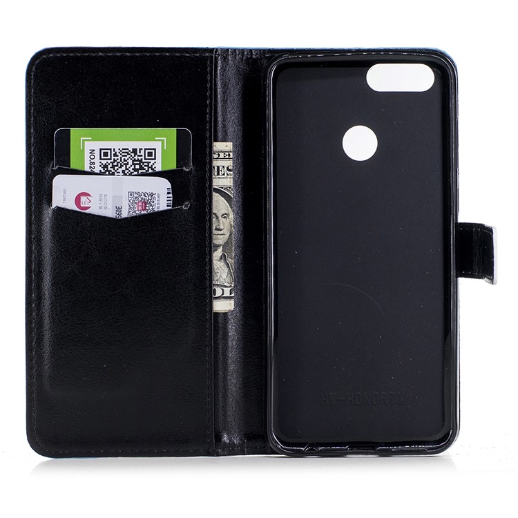 Light Spot Decor Patterned Wallet Leather Stand Shell for Huawei Honor 7X - Black Flowers-5