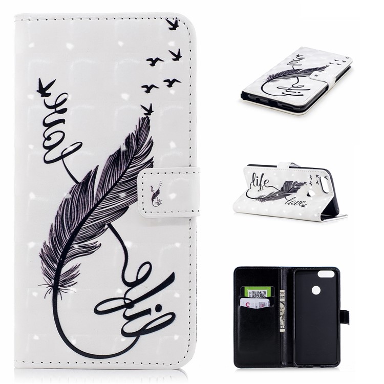 Light Spot Decor Patterned Wallet Leather Flip Cover for Huawei Honor 7X - Quill Pen-1