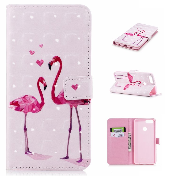 Light Spot Decor Patterned Wallet Leather Flip Case for Huawei Honor 7X - Flamingos-1